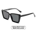 Square oversized sunglasses in bright black frame with dark grey tinted lenses - Glossy Black Frame Grey Lens