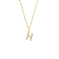 Elegant gold square necklace featuring a sparkling zircon-encrusted letter H pendant - Letter H