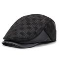 Men's retro gray woven baseball cap with black leather brim and classic vintage style - Adjustable / Black Lattice
