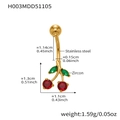Detailed spec sheet for gold cherry navel ring with red zircon and stainless steel bar - H003-Cherry / 1.55x11.4mm / Gold