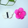 Pink plumeria hair clip with pearl center and white variant shown on white background - Pure Rose Red Flower Head + Pearl + Clip [4cm]