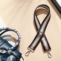 Adjustable black white and khaki striped woven bag strap with metal clasps for cross-body - Black, Brown and Silver (Silver Buckle)