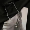 Minimalist silver heart pendant necklace with asymmetrical link chain and polished finish - Silver