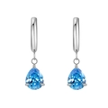Silver hoops with teardrop blue zirconia pendants in a pear cut three-prong setting - Silver Sea Blue Zircon