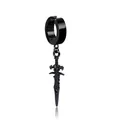Gothic style black sword drop clip-on earring with detailed embossed texture for men and women - Sword / Ear Clip (Non-Pierced) / Black