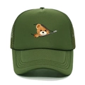 Detail of army green trucker hat featuring breathable mesh and bear zipper print - M (56-58cm) / Army Green