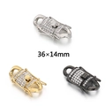 Cierres de mosquetón de acero inoxidable con cristales en plata, oro y negro - Estilo con Diamantes de Imitación (36*14mm) / Dorado