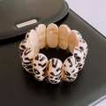Vintage elastic bracelet featuring leopard print and marble pattern resin oval beads - Rice Black Leopard Resin Oval Bead Bracelet (55#)