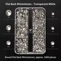 Set of 1000pcs clear round flatback crystals in 6 sizes from SS6 to SS20 in a case - Round 6-Grid Approx 1000pcs / Clear White