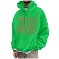 Bright green fleece hoodie with red skeleton rib print and front kangaroo pocket - S / Tops / Bright Green