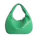 French-style crescent woven shoulder bag in bright green faux leather with intrecciato weave - Green