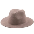 Cappello fedora in paglia marrone con corona classica e tesa rigida per protezione solare - Rosa antico scuro