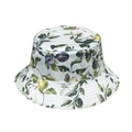 Detail of floral bucket hat featuring botanical patterns of lemons and figs on white fabric - 58cm / Light Fig & Lemon Botanical (G)