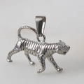 Polished silver stainless steel tiger animal pendant charm with minimalist metal loop - D02-Tiger-Steel