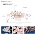 Detail view of rose gold bridal hair comb with pearls and rhinestones and size specifications - HS-J6831RG / Rose Gold