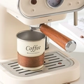 Cream stainless steel camping cup with wooden heat sleeve and Coffee print - Cup + Wood Sleeve / Off White