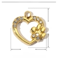 Golden stainless steel heart pendant with rhinestone paw print, size 11mm by 11mm - YE462-Heart Paw Print