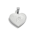 Stainless steel heart pendant featuring white shell inlay and letter F design - Letter F / Steel
