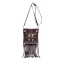 Borsa a tracolla marrone scuro con borchie argentate e dettaglio di nappe lunghe - Marrone