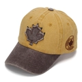 Detail of vintage baseball cap with 3D maple leaf embroidery and CANADA side patch - Ginger Yellow (#3)