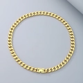 Golden titanium steel Cuban link necklace with rectangular plug buckle in a flat lay view - Jewelry Buckle (9mm Width) / 45cm / Gold