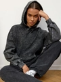 American vintage acid wash charcoal hoodie set with oversized fit and street style - S / Washed Black