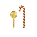 Red and gold Christmas candy cane and swirl lollipop ornaments, set of 2 festive props - Combination Set D (2 Pack)