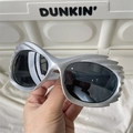 Futuristic silver metallic sunglasses with flame wave pattern and dark gray lenses - Hedgehog Style Silver Gray Lens