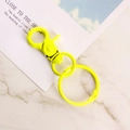 Neon yellow painted metal lobster clasp keychain with round ring attachment - Yellow