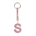 Detail of pink crystal encrusted S-letter keychain with gold metal spring buckle - Mixed Pink