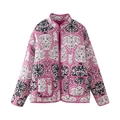 Vintage floral quilted jacket with stand collar and long sleeves in pink and purple - XS / Rose Red Flower