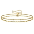 Two-piece gold heart bracelet set with box chain and beaded link including extension chain - Gold 2-Piece Box Bead Bracelet Set (0166)