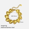 Bracciale in acciaio inossidabile dorato con cuori lucidi, bordi perlati e catena regolabile - Bracciale a Cuore d'Oro