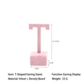 Detail view of pink velvet T-shaped earring stand showing 12.5cm height and MDF base - T-Shape Earring Stand / Pink
