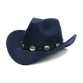 Navy blue wool western cowboy hat with wide brim and silver studded leather band - One Size / Navy Blue