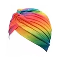 Ethno-Turban-Mütze für Damen mit lebhaftem Regenbogen-Farbverlauf und Falten - Einheitsgröße / bunt