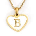 Golden heart pendant necklace featuring white shell inlay and gold letter B detail - Letter B - Gold Heart White Shell