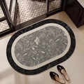 Absorbent grey diatom mud bathroom mat with white floral pattern and woven border - Thin Style / 40*60cm / Zhiyue - Oval