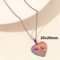 Rainbow heart skeleton necklace pendant in polished stainless steel finish, size 20x20mm - Rainbow Dual Skull Kissing Heart (S1542-R)