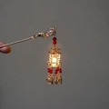 Ancient style hair stick with a glowing gold lantern pendant and red beads for Hanfu decor - Warm Light Hair Stick - Red Bead
