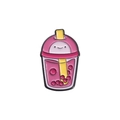 Cute pink bubble tea enamel pin with a smiling lid and bright yellow straw - Pink