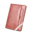 Rose gold RFID passport travel wallet with card slots and beige elastic closure strap - Pink