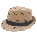 Cappello di paglia per bambini marrone chiaro con stampa squali neri e nastro - 54cm / Cachi