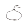 Pulsera de cadena box de acero pulido con un dije de pluma hueca con corazón - Cadena Ajustable con Colgante de Pluma / Plateado