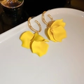 Detailed macro view of yellow acrylic flower petals and gold-plated textured hoop earrings - 12# Silver Post - Tiered Matte Petals