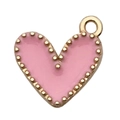 Pink heart enamel charm with gold beaded edge for DIY jewelry making and crafts - Heart