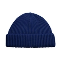 Unisex dark blue ribbed knit beanie with thick elastic texture and classic cuff design - Blue