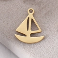 Golden stainless steel sailing boat pendant with a polished mirror finish and hollow design - Sailboat / Gold