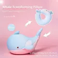 Blue whale plush toy convertible into a pink and blue U-shaped travel neck pillow - Blue Whale / Single Bag