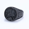Schwarzer Siegelring mit St. Georg Drachentöter-Motiv aus Edelstahl im Vintage-Stil - US 9 / Runder Stil / Schwarz